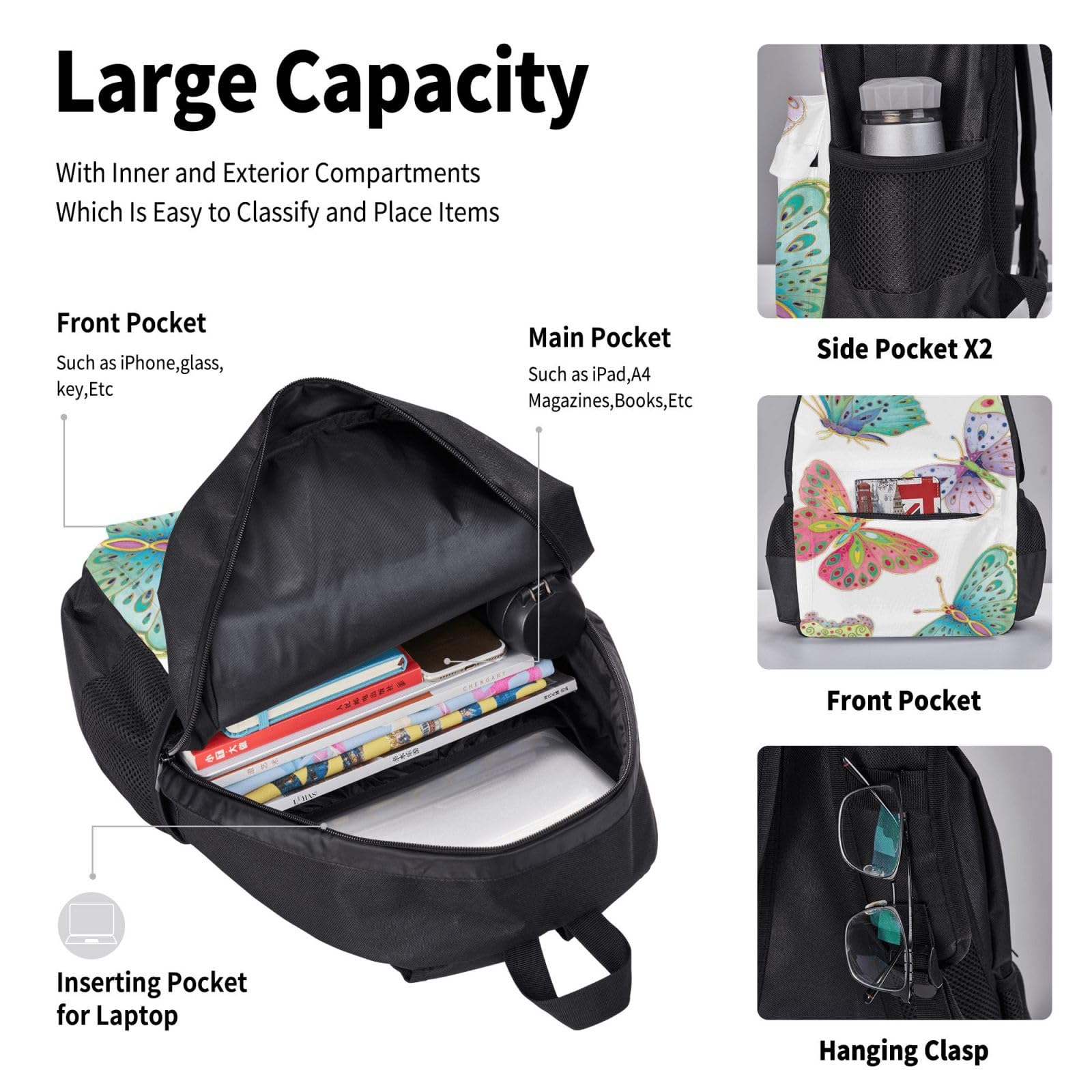 Zaino, borsa portapranzo, astuccio, set da 3 pezzi, per lavoro e