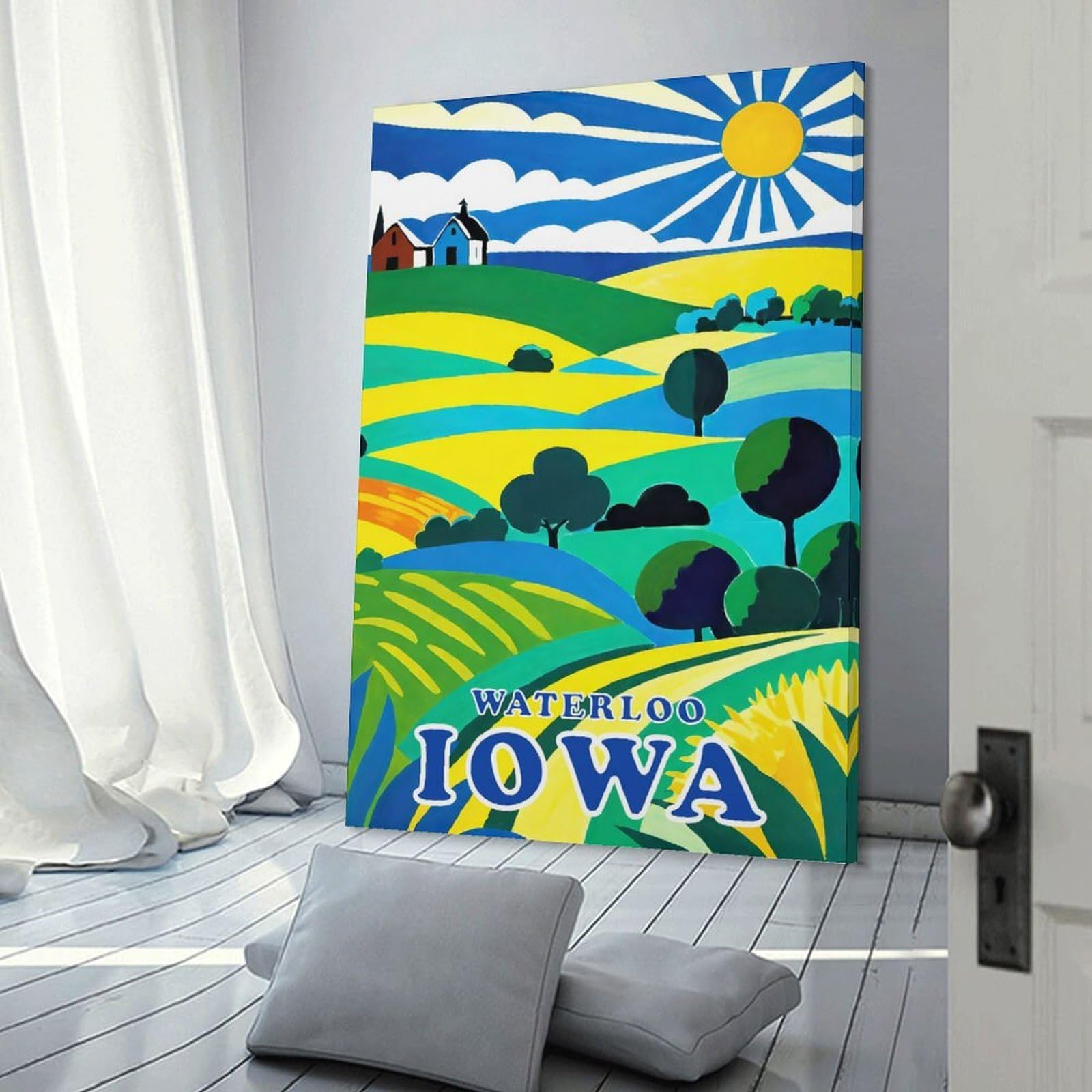 Junmoney Frame-Style-7 Waterloo Iowa Farms Decorative Wall Artwork, 20X30inch(50X75cm), For Living Spaces, Bedrooms Or Relaxed Rooms, Modern Wall Decor For Cosy Interiors