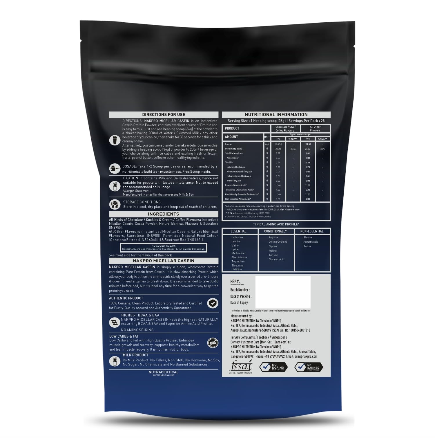NAKPRO 100% Micellar Casein Protein Supplement |26.02g Protein, 11g EAAs, 5.26g BCAA-Coffee-1 Kg