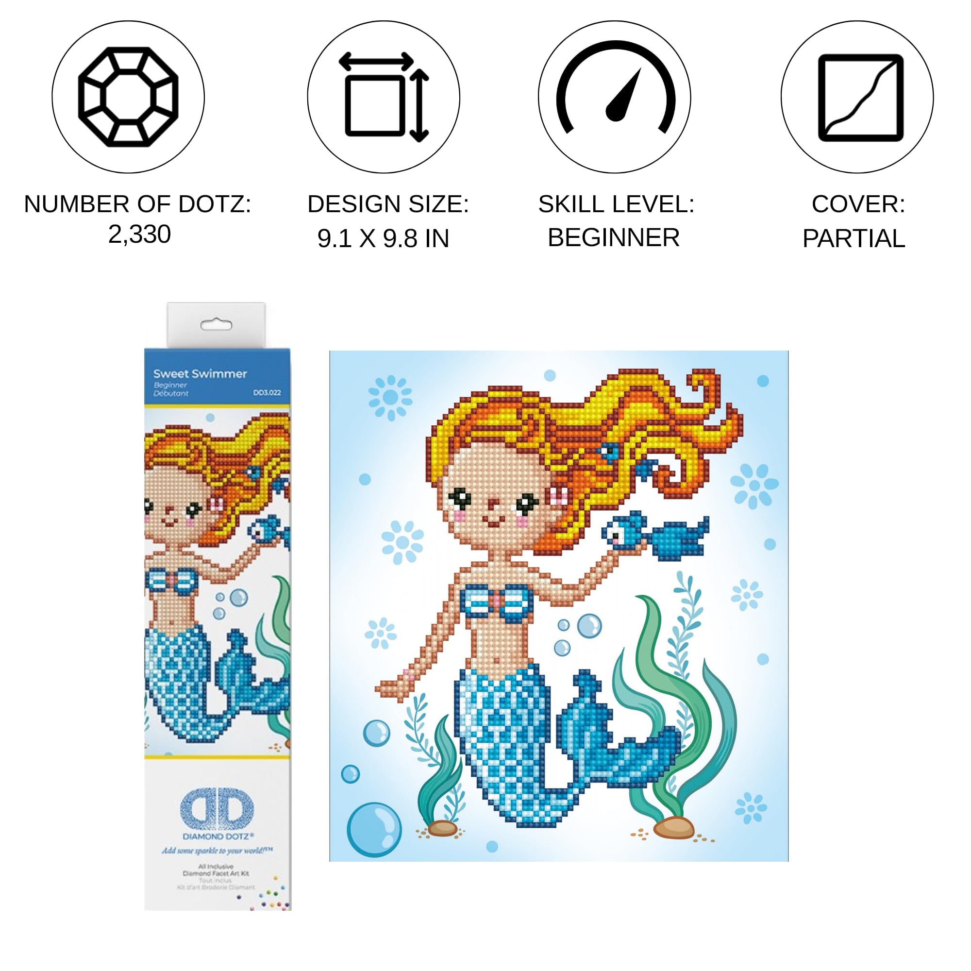 DIAMOND DOTZ Sweet Swimmer Mermaid Diamond Painting Kits for Adults - Diamond Art Kits a Relaxing Creative Craft Kit with Dotz Gems 9.8