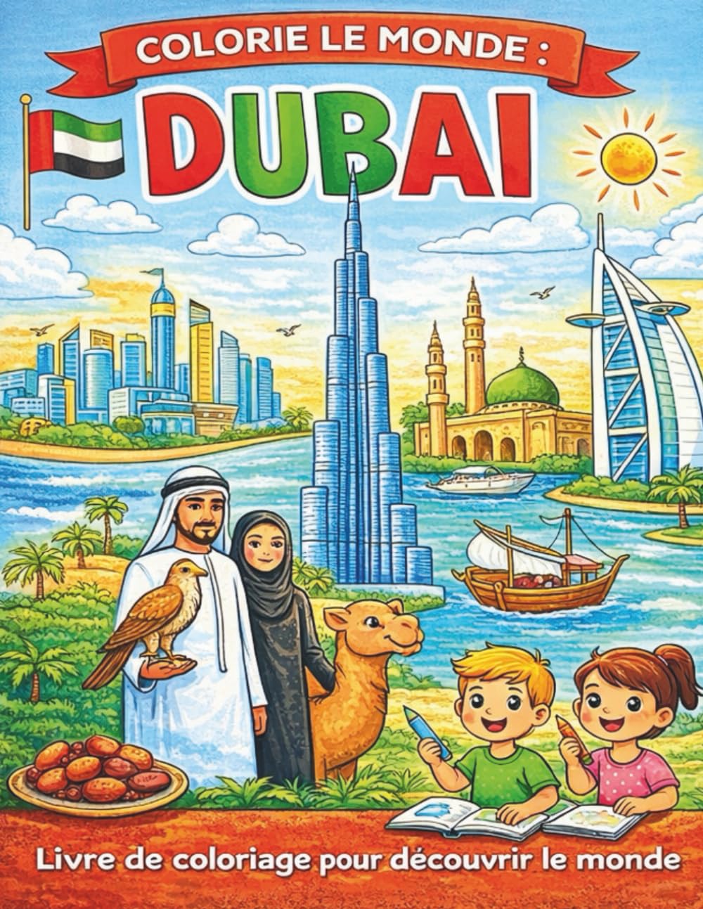 COLORIE LE MONDE : DUBAÏ: Livre de coloriage pour enfants et adultes – Voyage créatif, monuments iconiques, détente et découverte culturelle.