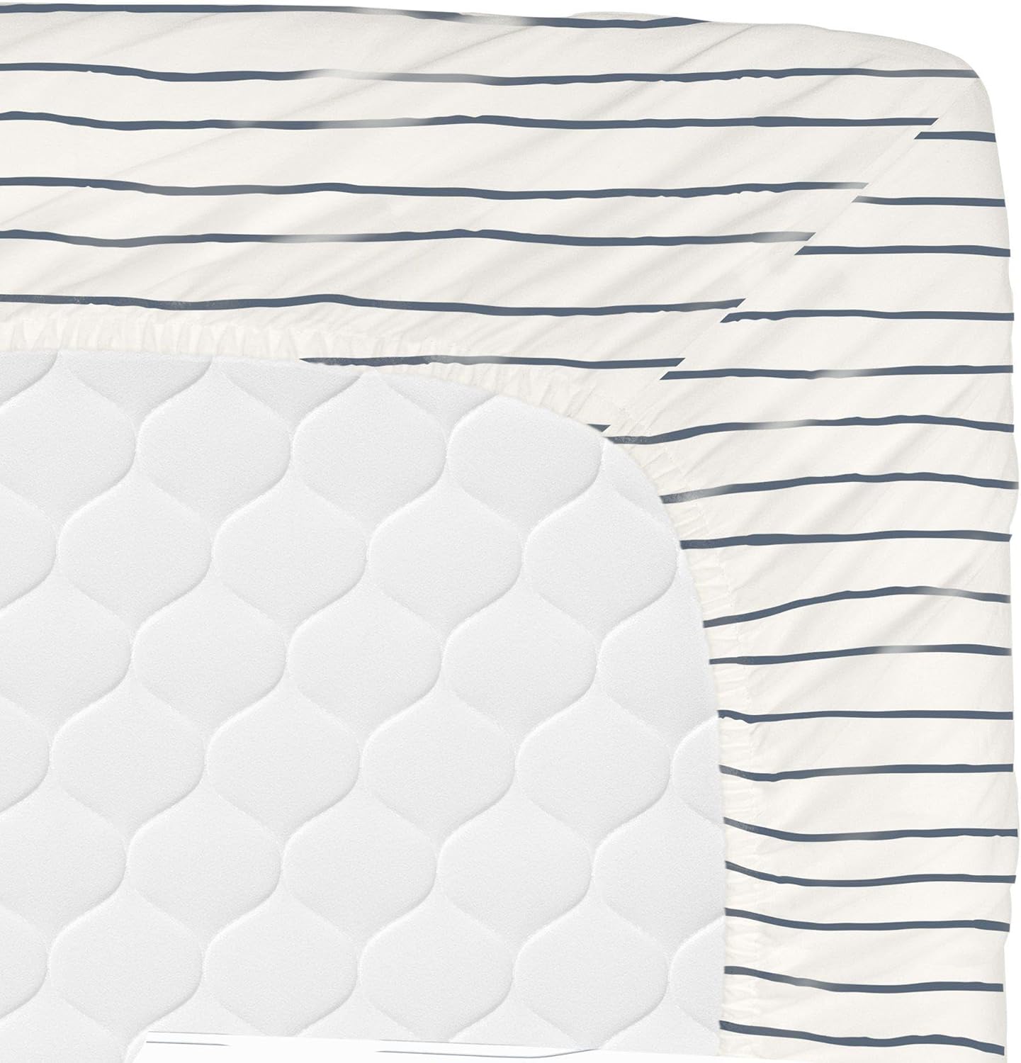 MakeMake Organics Organic Sheets (4 Piece) GOTS Certified Organic Cotton Queen Sheets Set Dreamy Soft Fitted Sheet Flat Sheet 2 Pillow Cases Kids Room (Queen, Blue Stripes)