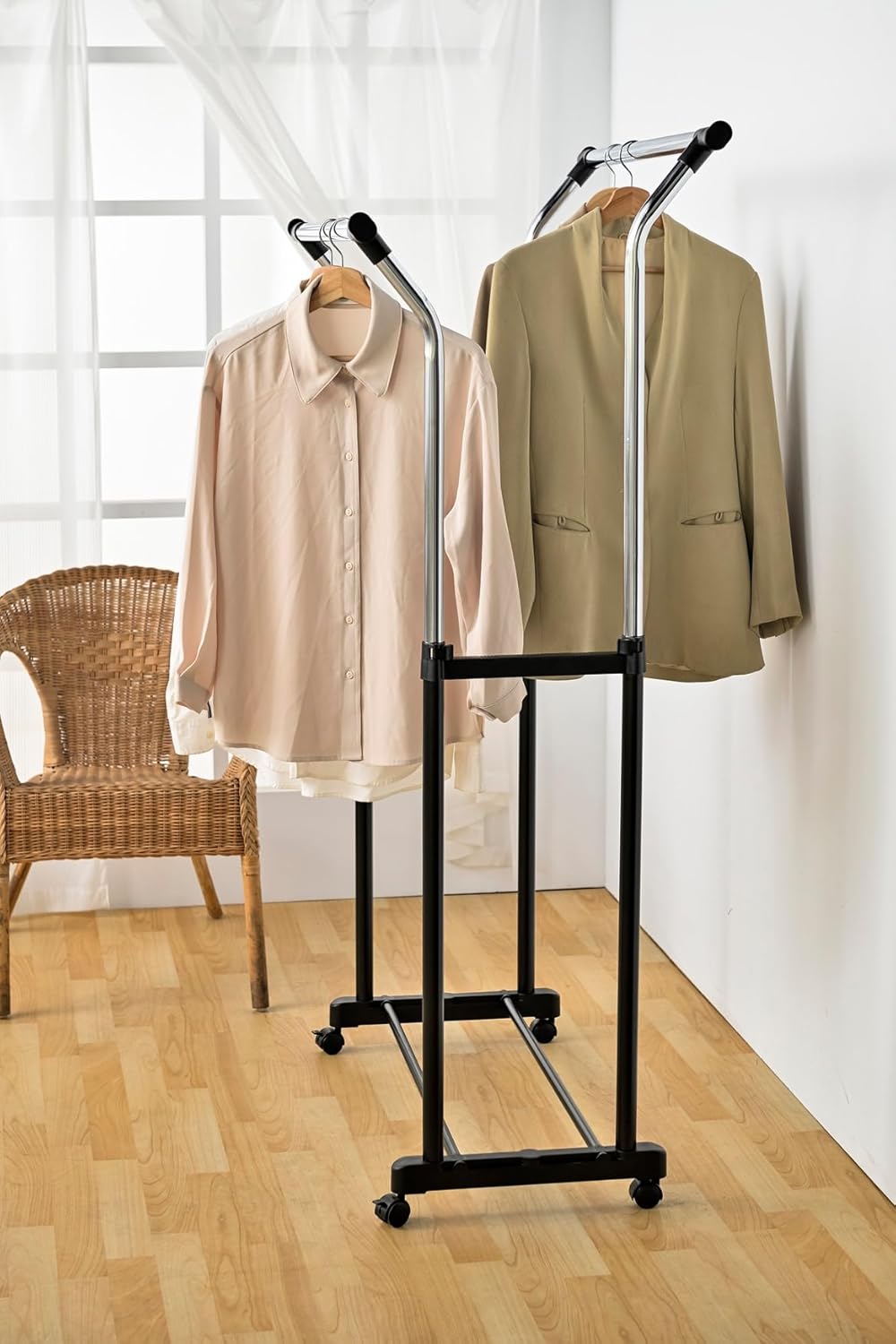 BrylaneHome Adjustable Height Double Garment Rack - Black Chrome