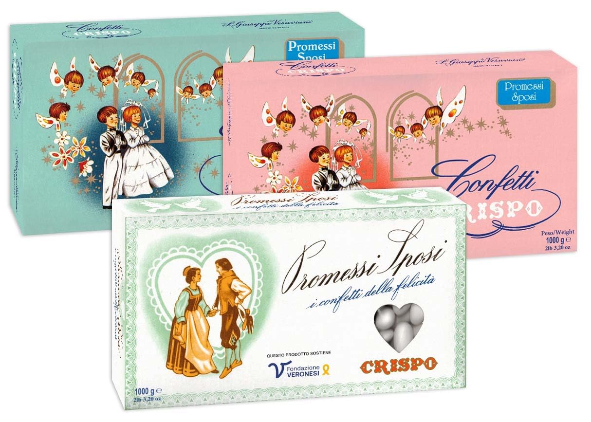 Crispo Promessi Sposi Mix Confetti BIANCHI + CELESTI + ROSA alla Mandorla, Altissima Qualita e Senza Glutine 1kg