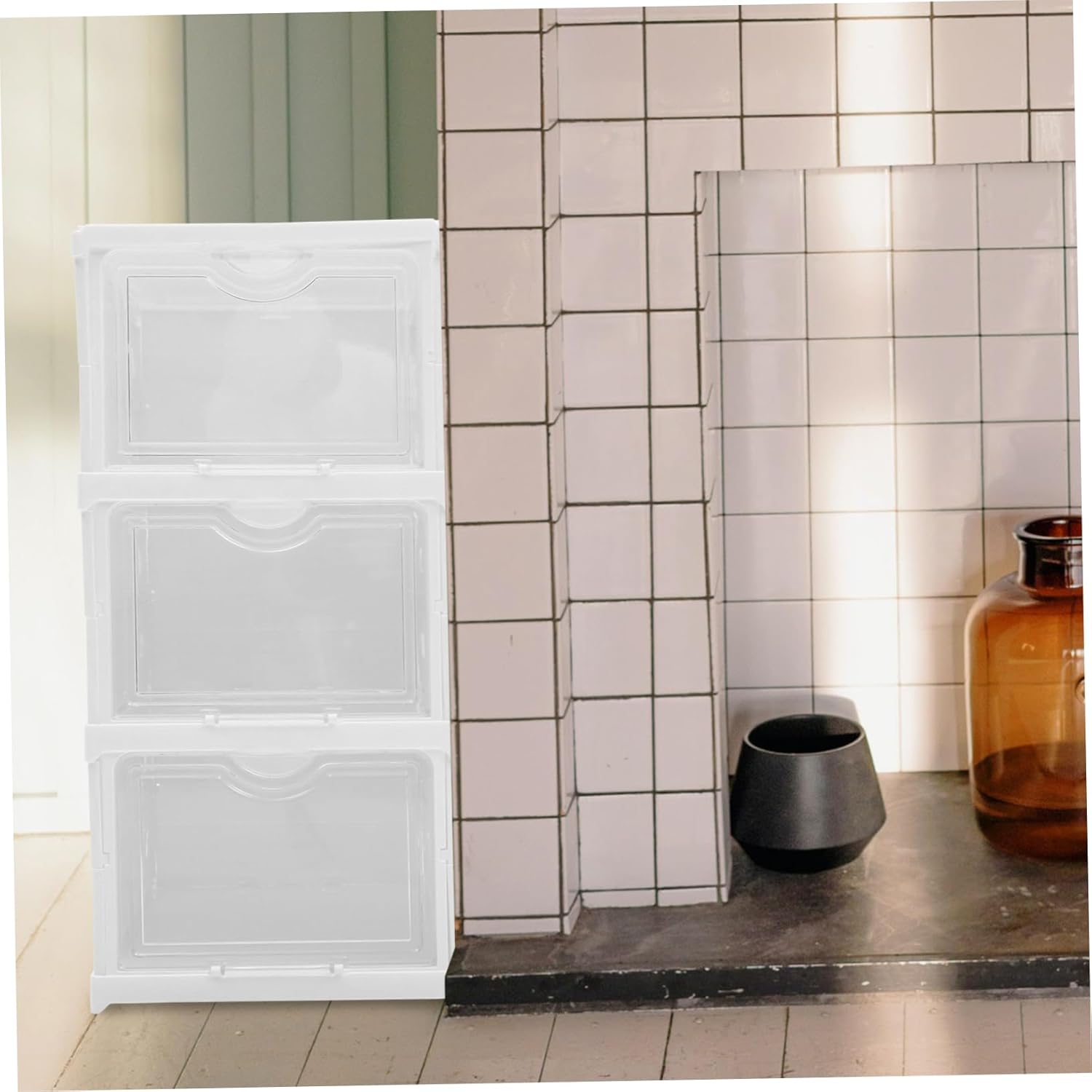 STOBAZA Transparent Shoe Storage Boxes Foldable Stackable Organizers with Lids for High Heels and Sports Shoes Multi-layer Design for Easy Visibility and Organization for Closet and