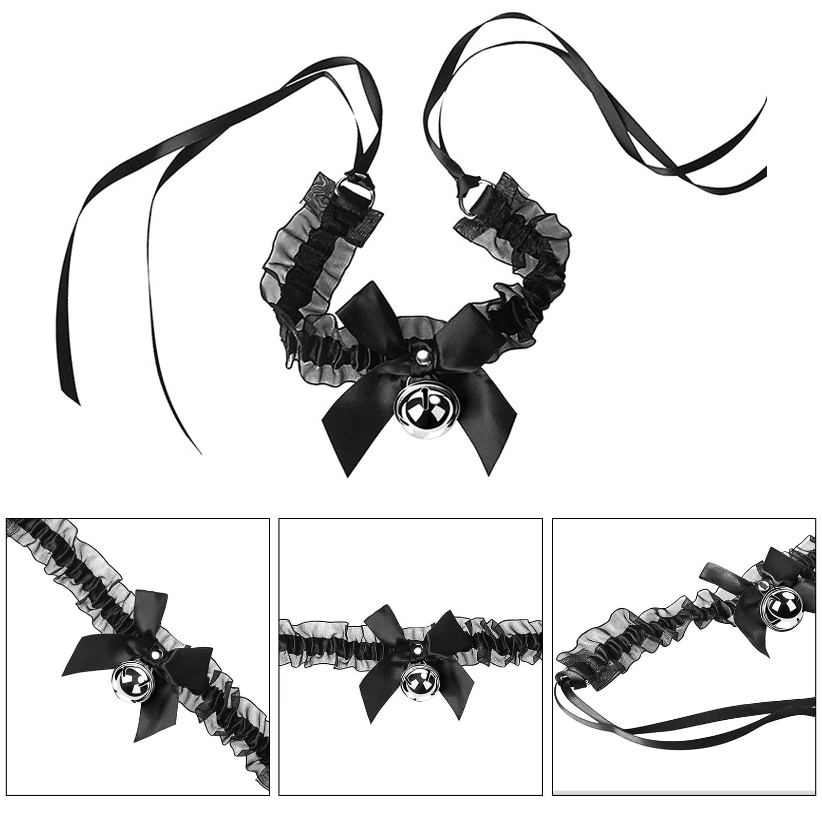 Opaska do włosów z kocimi uszami, opaska na włosy, opaska na czoło, dzwoneczek, naszyjnik ze skóry PU, punk, choker, naszyjniki, koło, ozdoba do włosów na imprezę, do kostiumu, 3 sztuki, czarny, jeden rozmiar