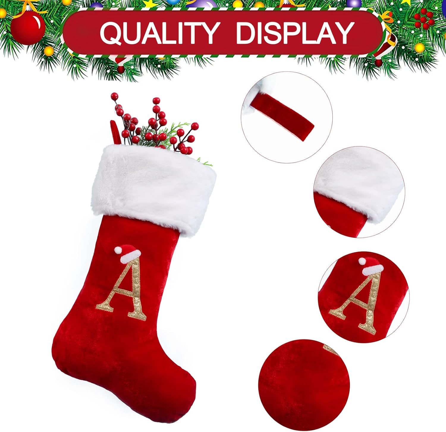 20 Inches Monogrammed Christmas Stockings with Letters,Super Soft Christmas Stockings Large Monogram Stockings Red Letter Stockings for Christmas Holiday Xmas Gift… - Image 2