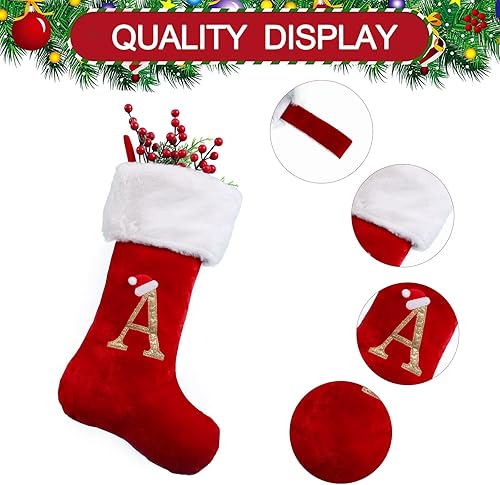 Miniatura 2 de infleesh Soporte para medias de Navidad con monograma de 20 pulgadas con letras, medias de Navidad súper suaves, medias grandes con monograma,