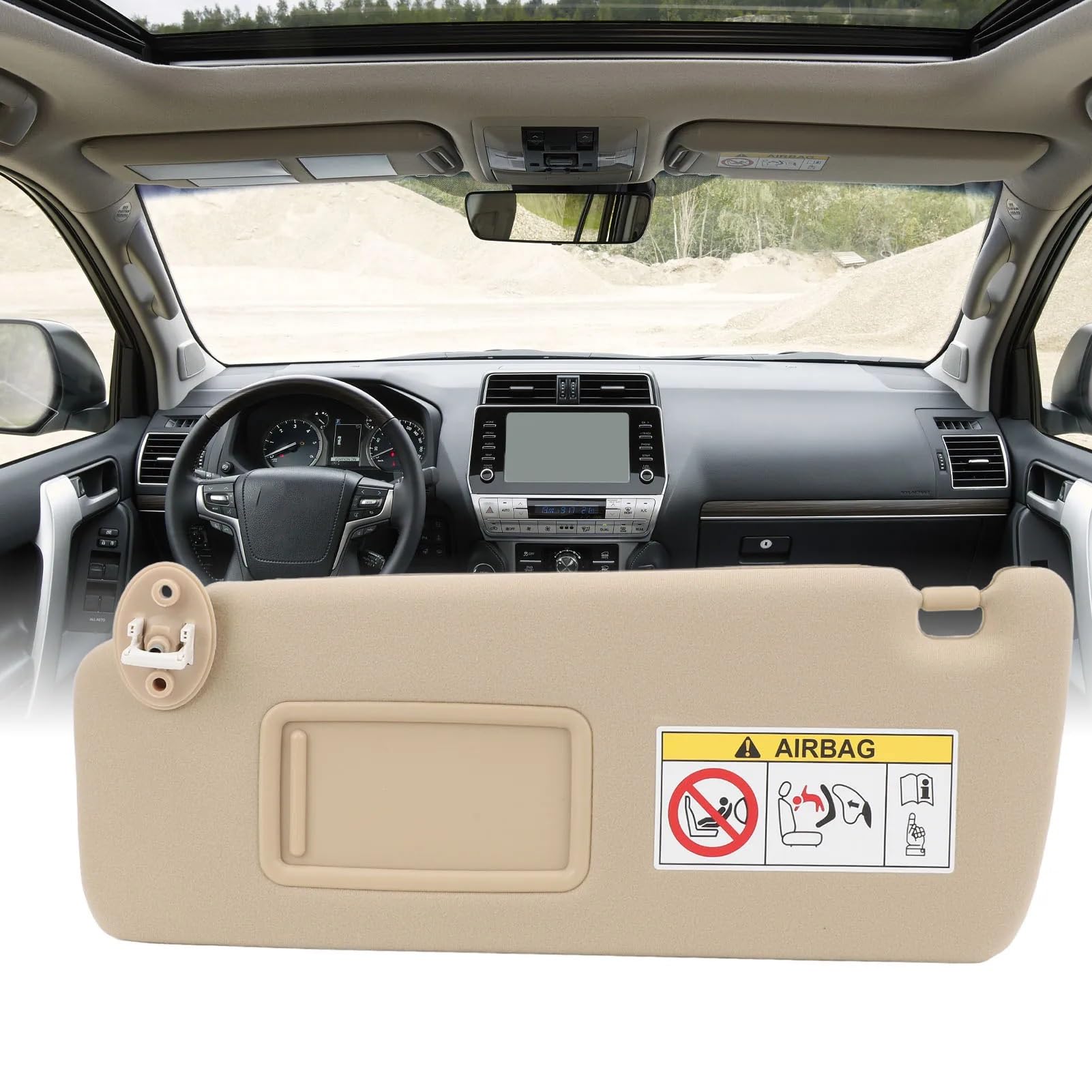Front Sun Visor Beige Sun Visor Replacement Compatible for Toyota Land Cruiser Prado 2010‑2023 Left Hand Drive(Right)