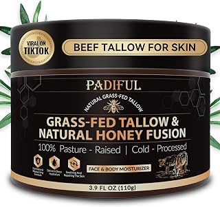 Beef Tallow for Skin - Homemade Beef Tallow and Honey Balm Moisturizer - Natural Grass - Fed Beef Tallow Skincare with Raw Honey Moisturizing Cream for Face Body Lotion Skin Care (3.9 OZ, Unscented)