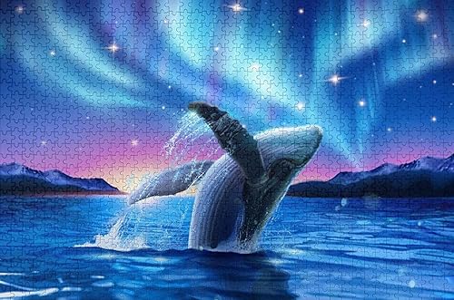 Aurora - Rompecabezas de madera de 500 piezas de ballena jorobada, divertido juego grande para adultos y adolescentes, juego de rompecabezas grande,