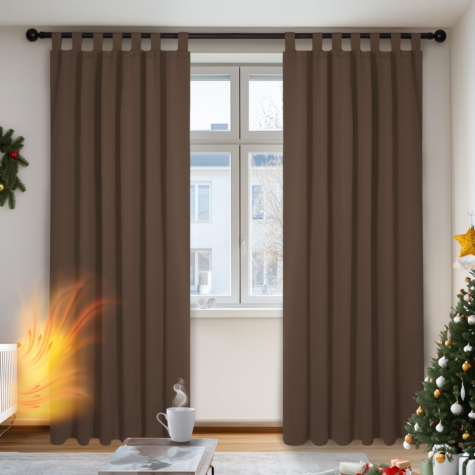 Deconovo Brown Tab Top Window Treatments Blackout Curtains Thermal Insulated Curtains For Living Room W55 X L87 Inch One Pair