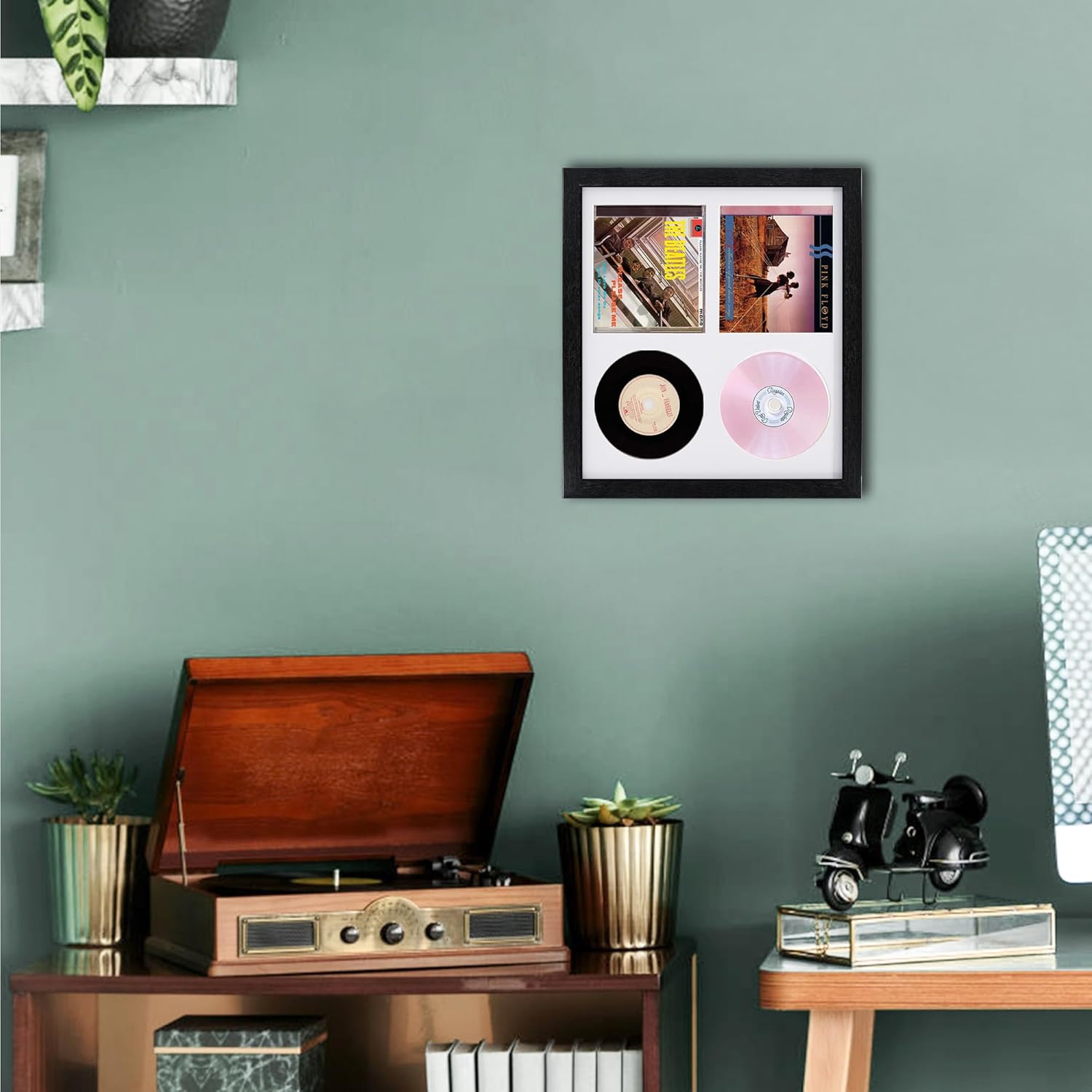 Black Double CD Frame with Double CD Booklet, Frame 2 CDs，CD Music Display Frame for Disc and CD Box, Signed CD Frame Display Case with Real Glass for Wallmount