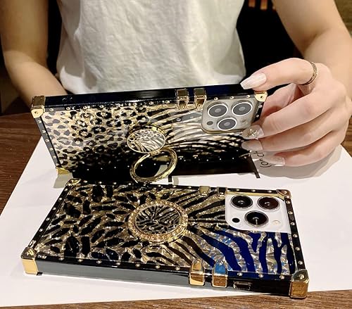 Miniatura 3 de Funda para Samsung Galaxy A52, diseño de caja de lujo para mujeres y niñas, diseño de caja dorada con purpurina dorada, diseño de leopardo, funda