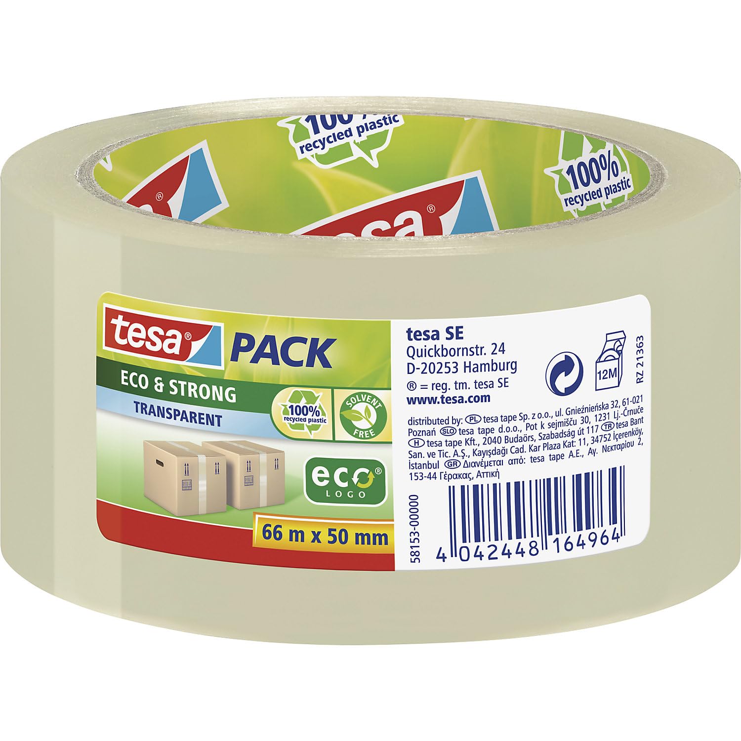 tesa Verpackungsklebeband tesapack Eco & Strong 50 mm x 66 m, transparent