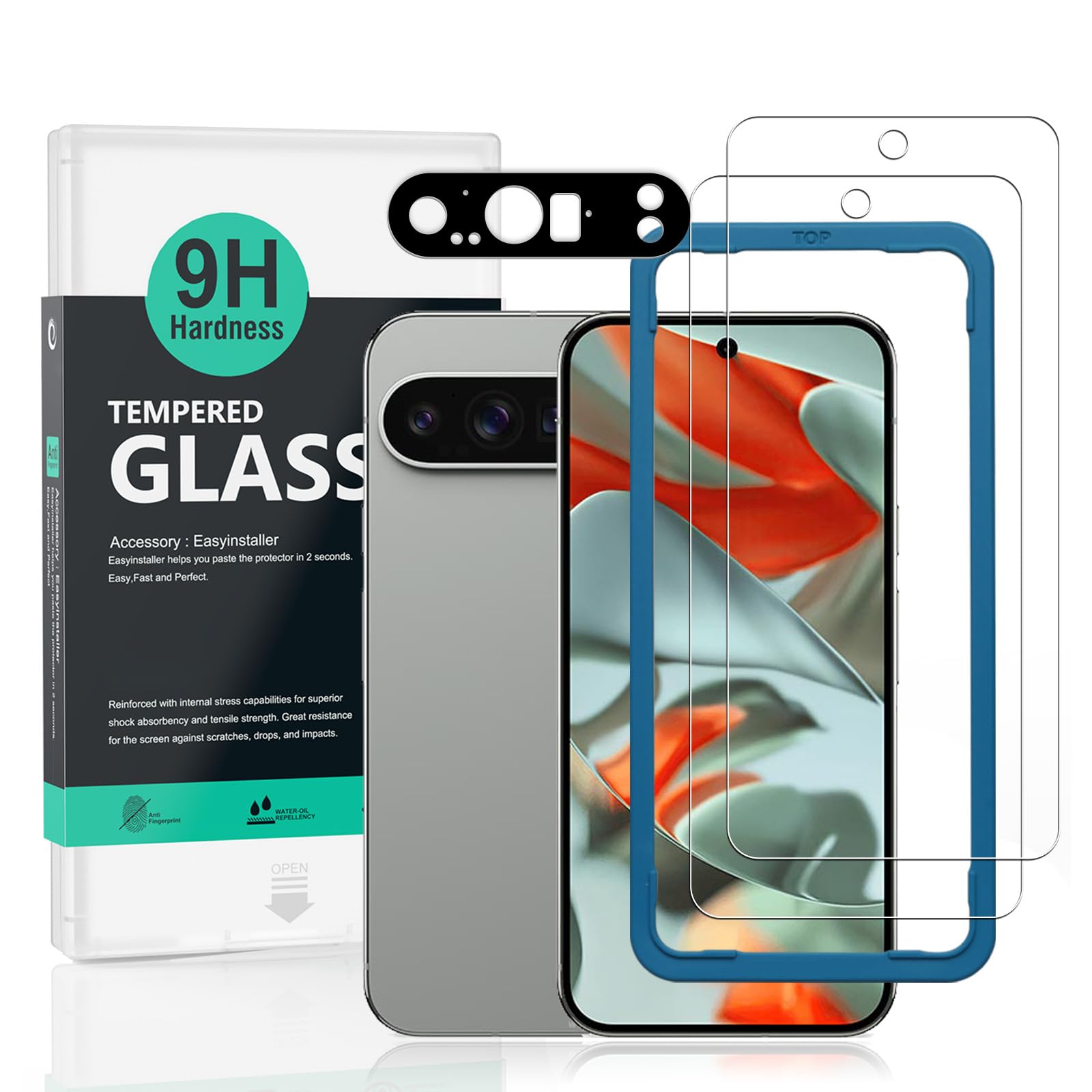 Ibywind 対応 Google Pixel 9 Pro XL 5G ガラスフィルム 2 枚保護フィルム ガイド枠付き レンズカバー（1枚）すり傷防止耐衝撃硬度 9H強化ガラスフィルム【滑らかな手触り】【気泡ゼロ】【指紋認証対応 超簡単貼り付け】