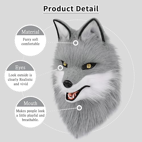 Miniatura 10 de HAOAN Máscara de perro peludo de cabeza completa de lobo realistas para Halloween, carnaval, disfraces, fiesta, cosplay, disfraz para mujeres y
