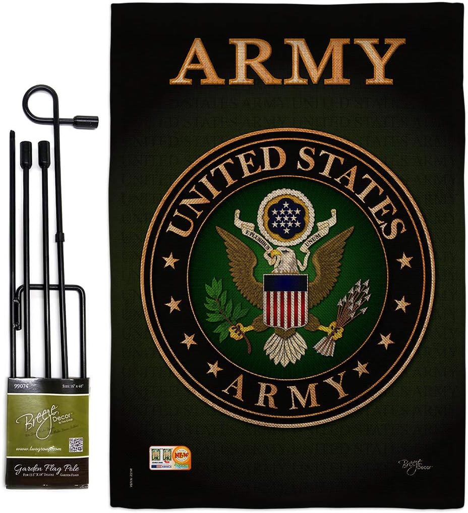 GS108055-DB Army Burlap Americana Military Veteran Retire Decorative Official Licensed United State 13" x 18.5" Double Sided Garden Flag Set Metal Pole Hardware