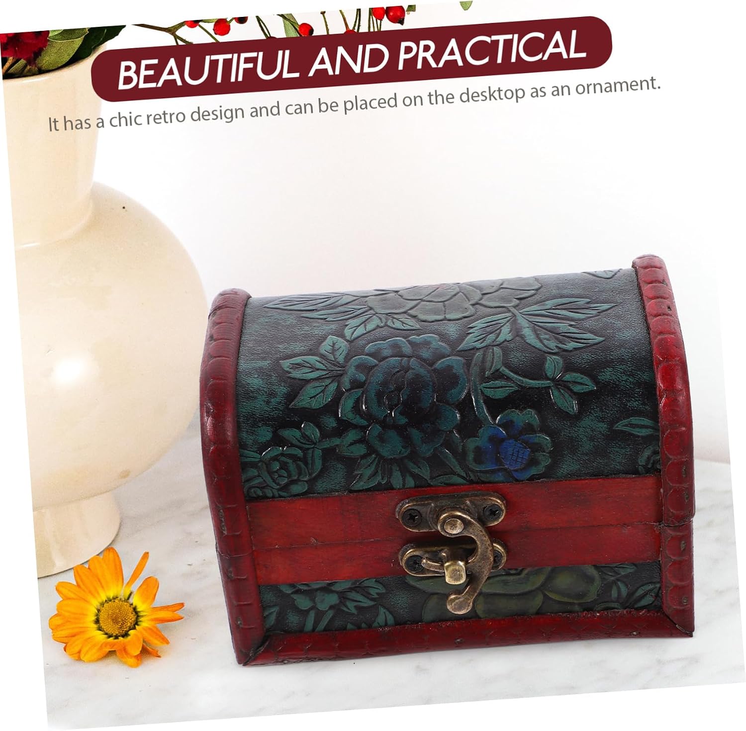 PRETYZOOM Vintage Wooden Jewelry Storage Box Antique Treasure Chest Decorative Organizer for Necklaces Bracelets and Trinkets and Prop for Film for Women Special Occasions
