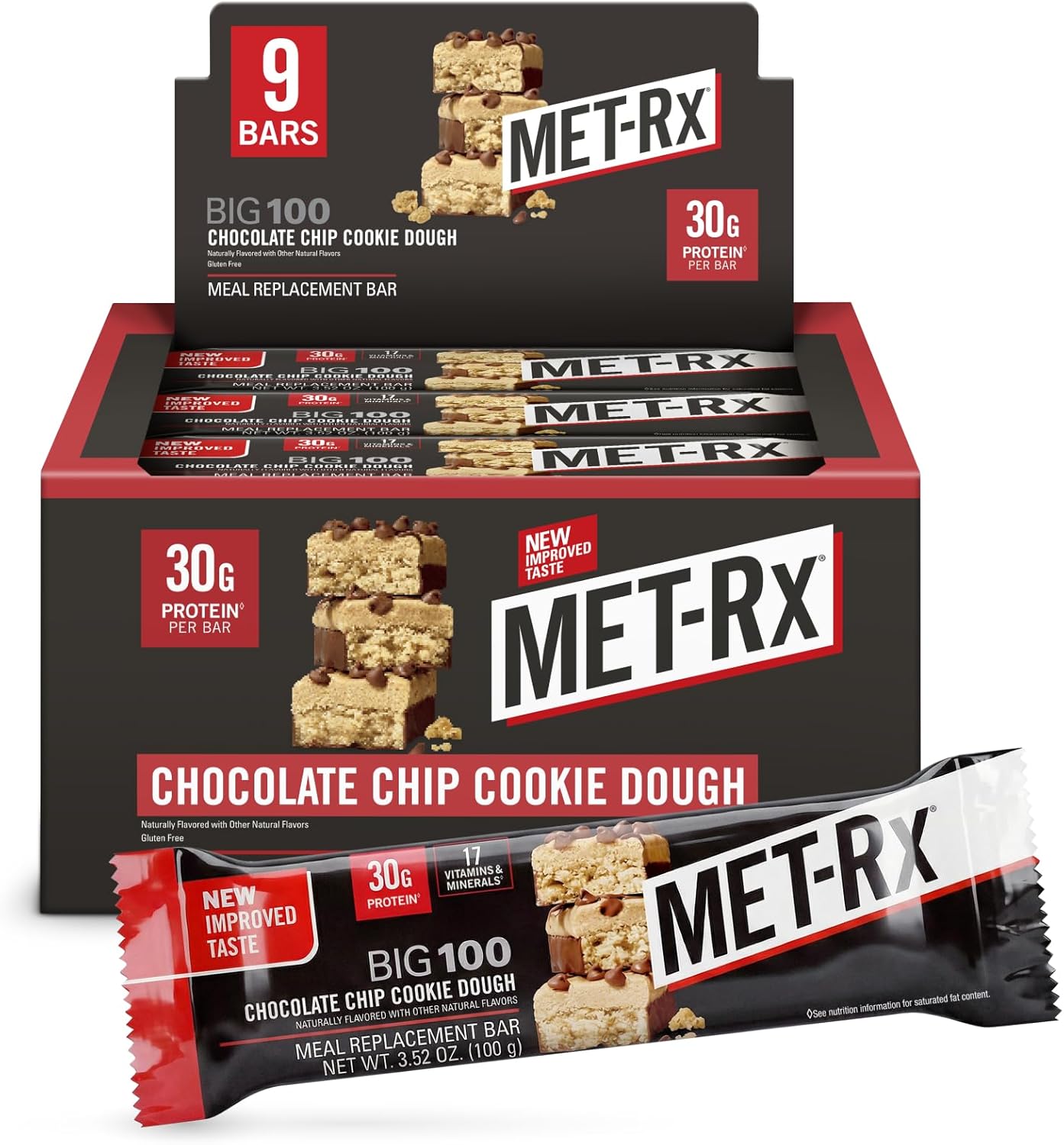 MET-Rx Big 100 Colossal Protein Bars, Healthy Meal Replacement Snack, Variety Pack, 3.52 oz bars, 9 Count (Pack of 3)