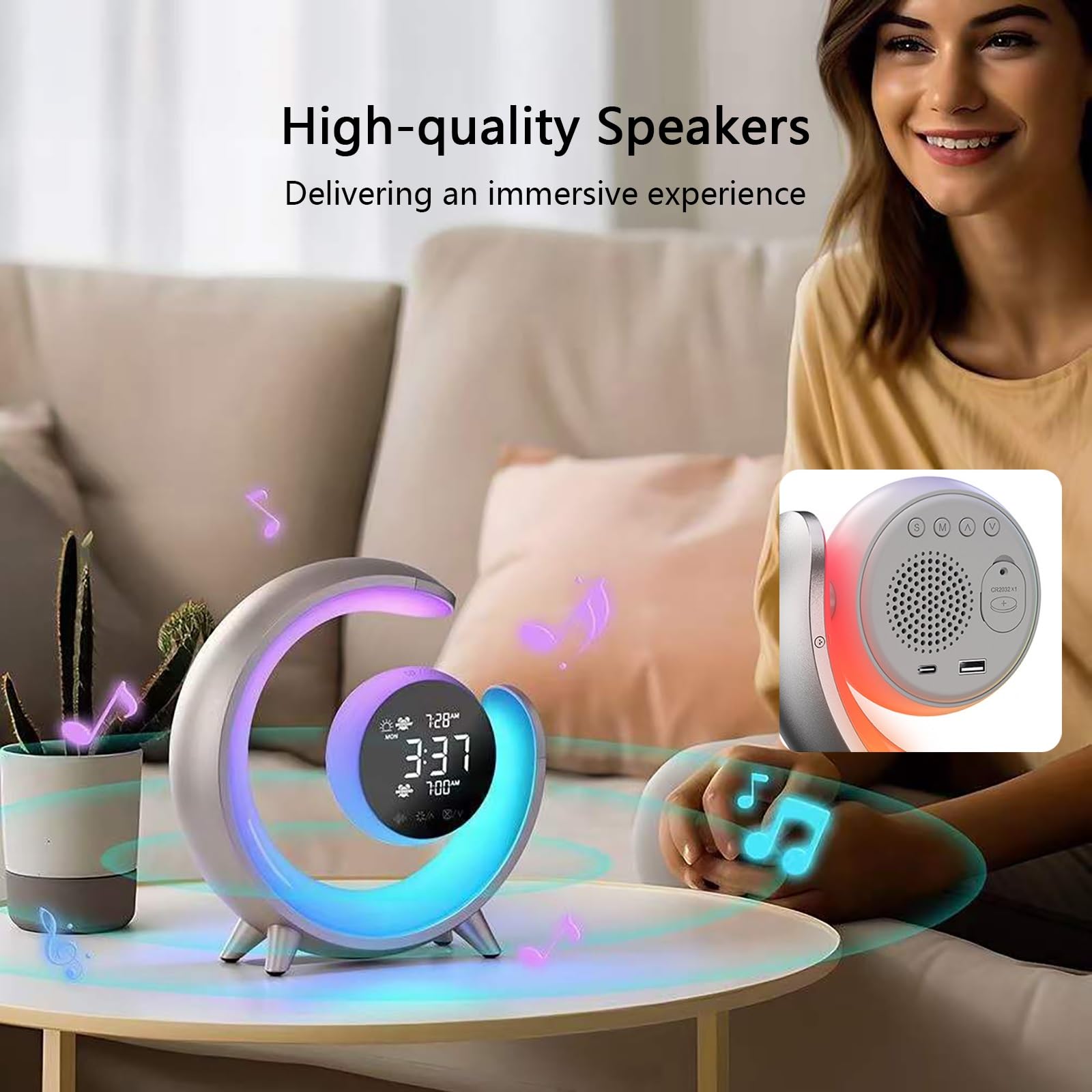 Sunrise Alarm Clock Wake Up Light, Zwei Weckfunktionen mit Sonnenaufgangssimulation, Naturgeräuschen, Farbwechselndem Nachtlicht und Display für Sanftes Aufwachen