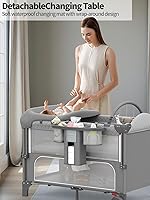Vista 3 de Cuna para bebé, empacar y jugar, cuna ajustable de 4 alturas, cambiador de pañales con almohadillas para pañales, puerta con cremallera, mosquitera