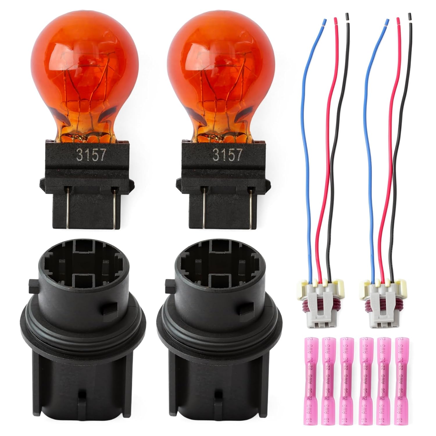 224-394-025 Front Turn Bulb Socket & Pigtail Wiring Harness Kit Compatible with Freightliner Cascadia Columbia Trucks, w/3157 Bulbs Lamp Holder Bracket Plug-and-Play Automotive Parts
