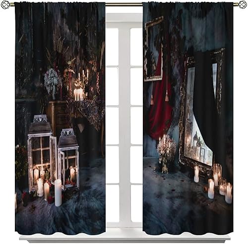 Miniatura 8 de Cortinas góticas de decoración oscura, lujoso patrón victoriano real para niños y niñas, decoración de sala de estar, juego de 2 piezas, 42 pulgadas