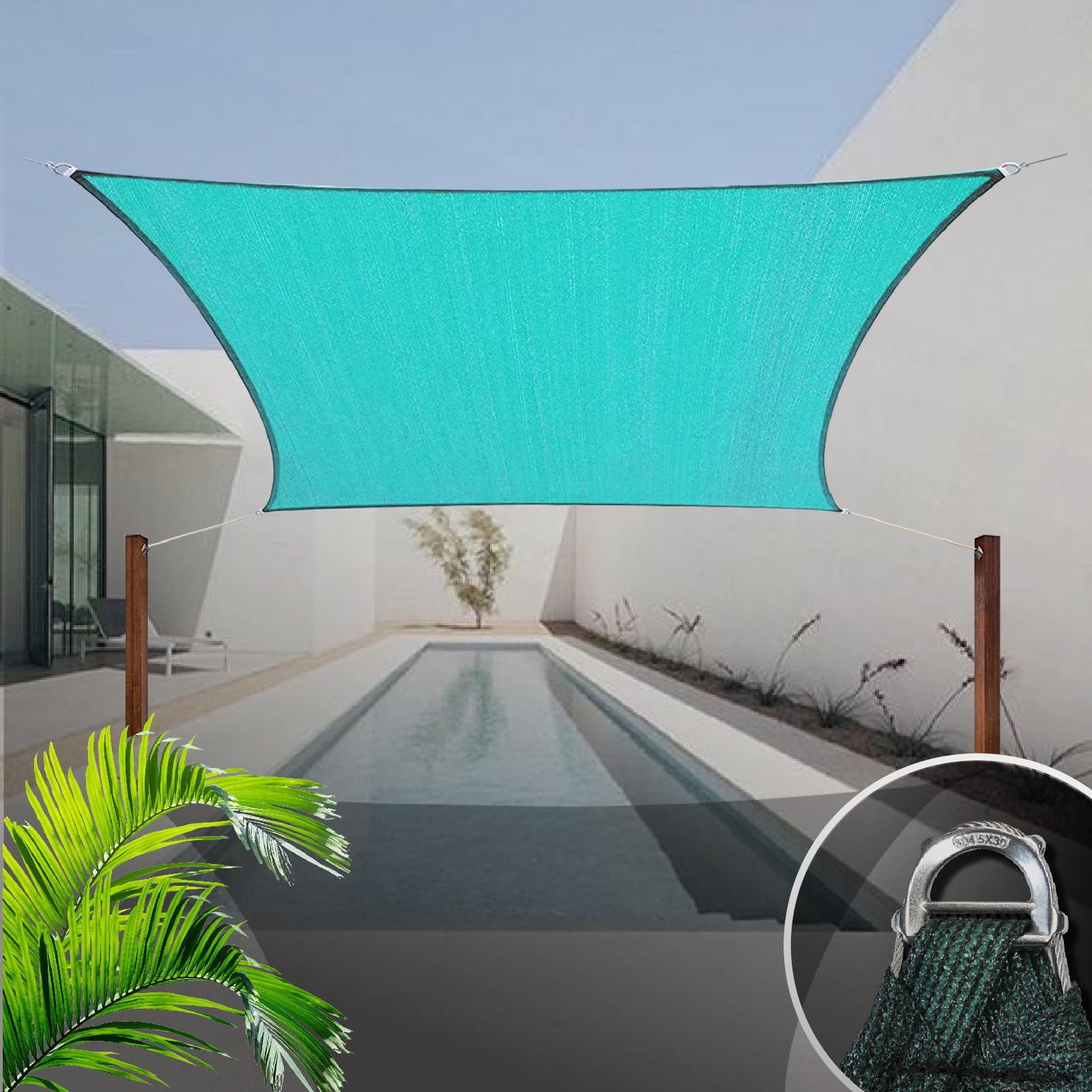 KOOL KOI SHADEReinforced Wire Ring 20' x 20' Turquoise Rectangular Shade Sail, Commercial Grade Canopy, Reinforced Corners and Edges - 3 Year Warranty (We Customize Sizes)