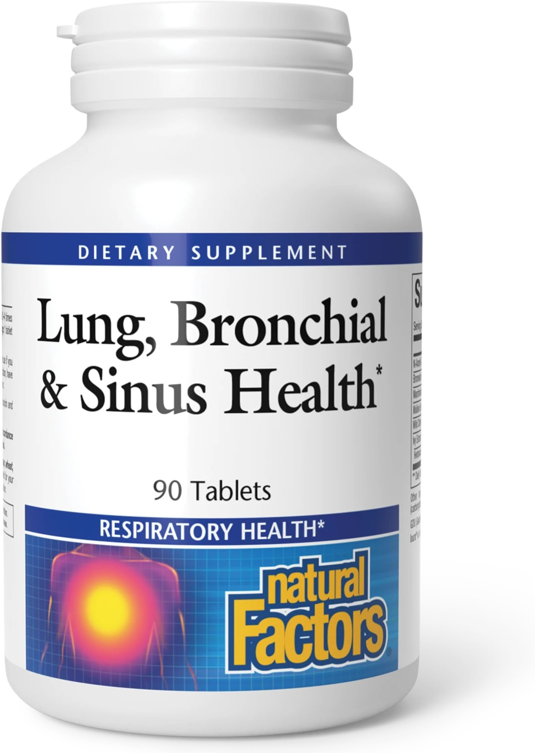 Natural Factors Lung, Bronchial & Sinus Health - Respiratory Health Supplement - Supports Lung & Sinus Health - Supports Healthy Lung Tissue & Mucus Consistency - 90 Tablets (90 Servings)