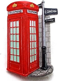 WitnyStore Tiny 3¼" British Red Phone Box London England - Miniature Hand Made Resin 3D Europe Landmark Tourist Attraction Decorative Refrigerator Fridge Magnets Collectible Traveler Souvenirs Gifts