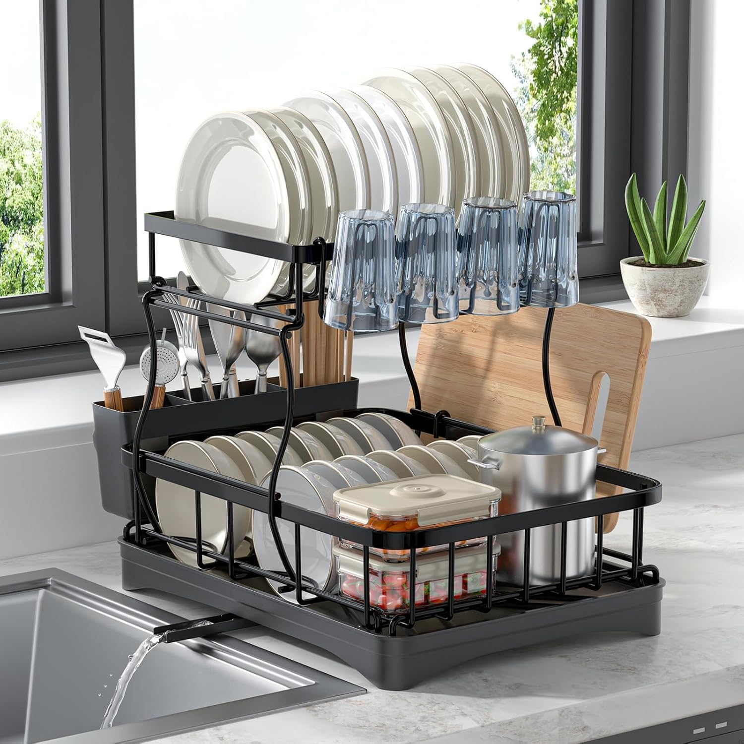 ZENOVIA 2 Tier Dish Drying Rack - Space Saving Kitchen -10