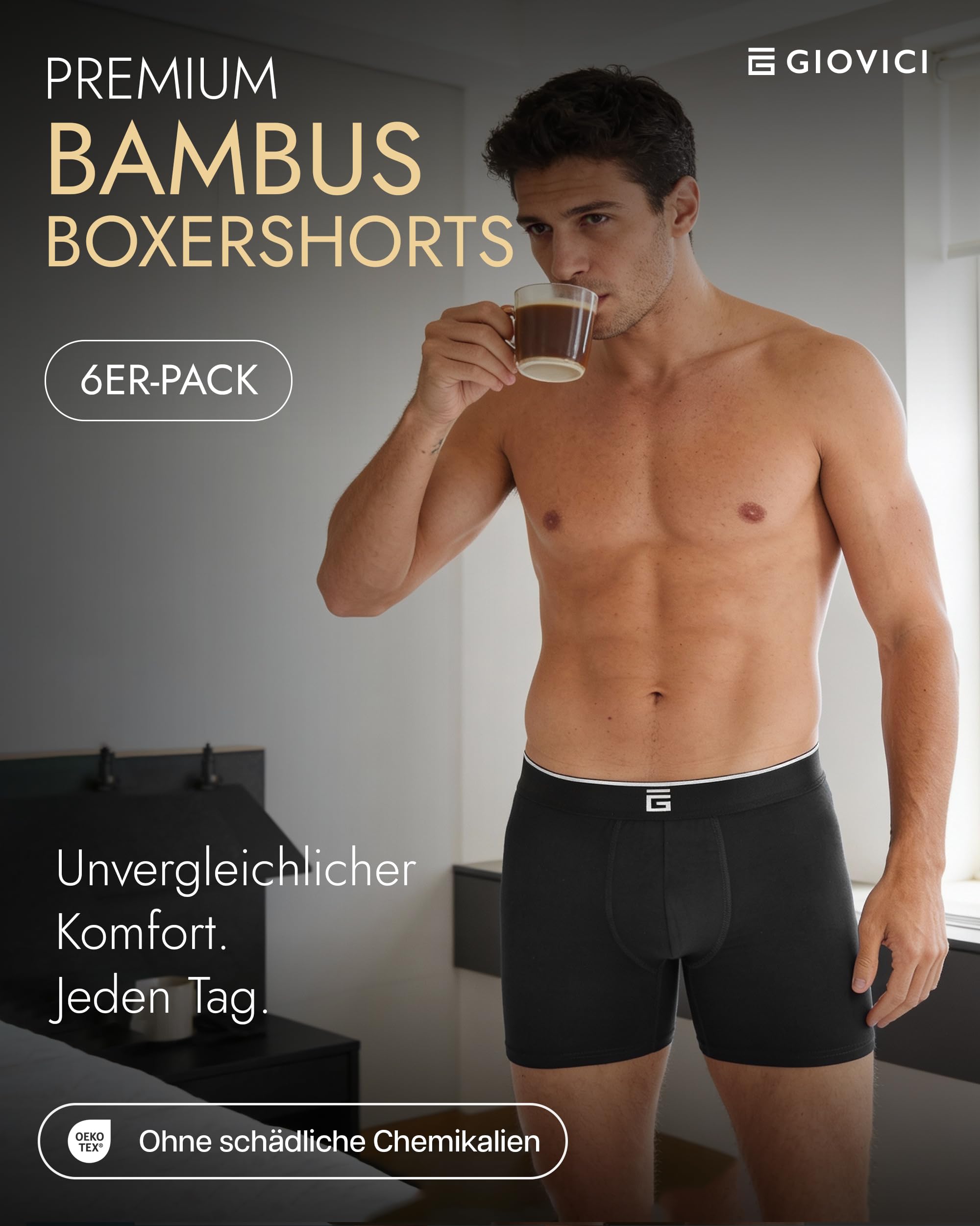 Giovici Boxershorts Herren aus Bambus Viskose, atmungsaktiv, Anti-scheuern, samtweich, kein Aufrollen – Unterhosen Männer im Multipack
