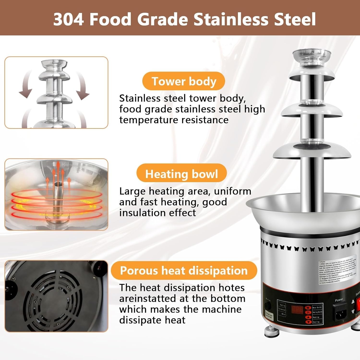 Commercial Chocolate Fountain Machine, 6 Tiers with Melting Function - Perfect for Parties, Weddings, Events, and Desserts - Elegant Chocolate Fondue Fountain