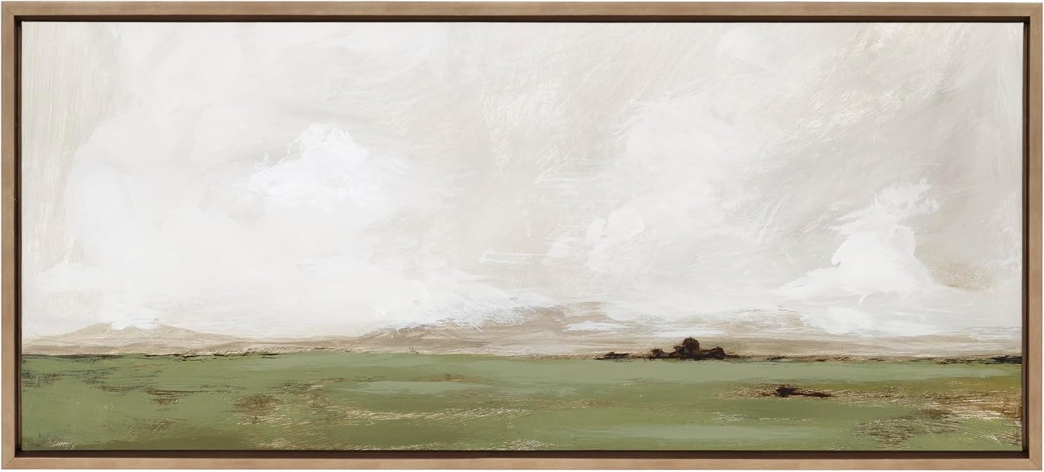 Kate and Laurel Sylvie Rest No 1 Framed Canvas Wall Art by Mackenzie Nelson; 40x18 Gold; Soft Casual Landscape Art for Wall