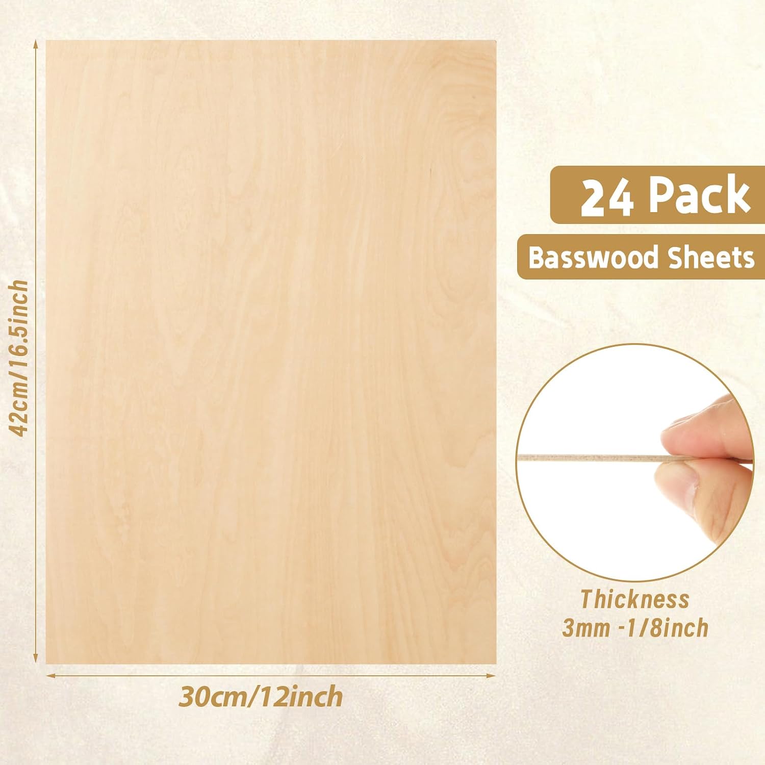 MIVIDE 16 Pack Basswood Sheets 1/8 inch, 16.5"x11.8"x1/8" Craft Plywood Sheets, 3mm Basswood for Laser Cutting, Plywood Board Unfinished Wood for Crafts DIY Ornaments and Models Engraving Drawing