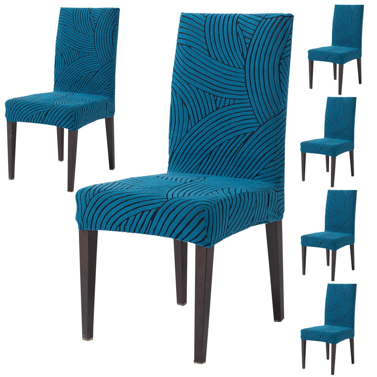 HOKIPO 'WaveLine Series' 180 GSM Stretchable Jacquard Chair Cover Set of 6, Teal Green (AR-5915-D3*6)-image-43