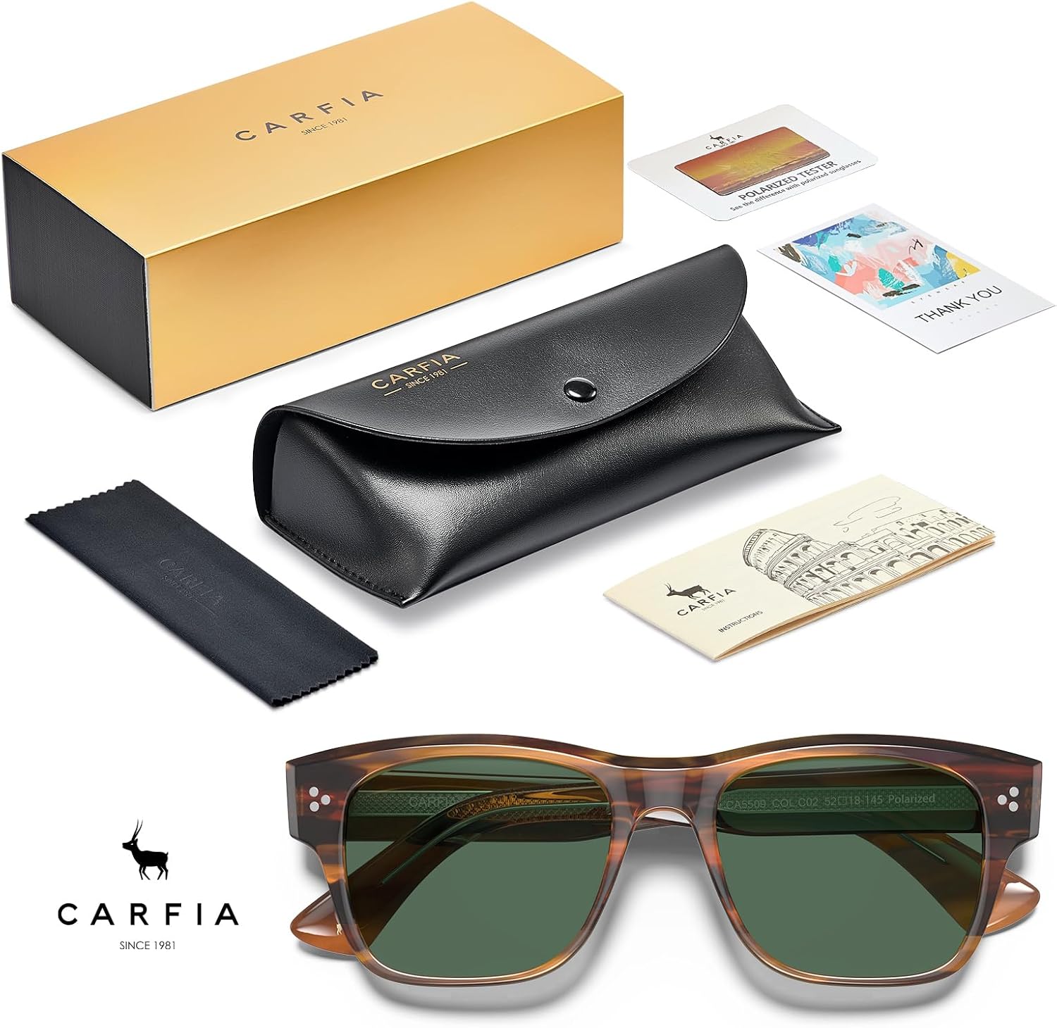 CARFIA Retro Men's Sunglasses Womens Polarized Thick Acetate Frame, Durable Metal Hinge, Premium Three-Point Rivets Glasses - Image 5