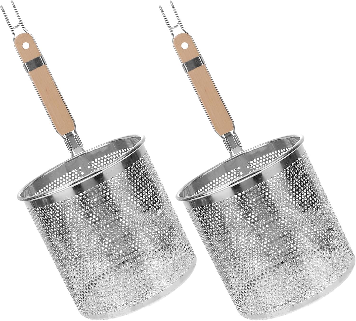 Cabilock 2pcs Fine Mesh Colander with Handle, Stainless Steel Kitchen Strainer for Rice and Vegetables, Quick Draining and Versatile Kitchen Tool in Silver