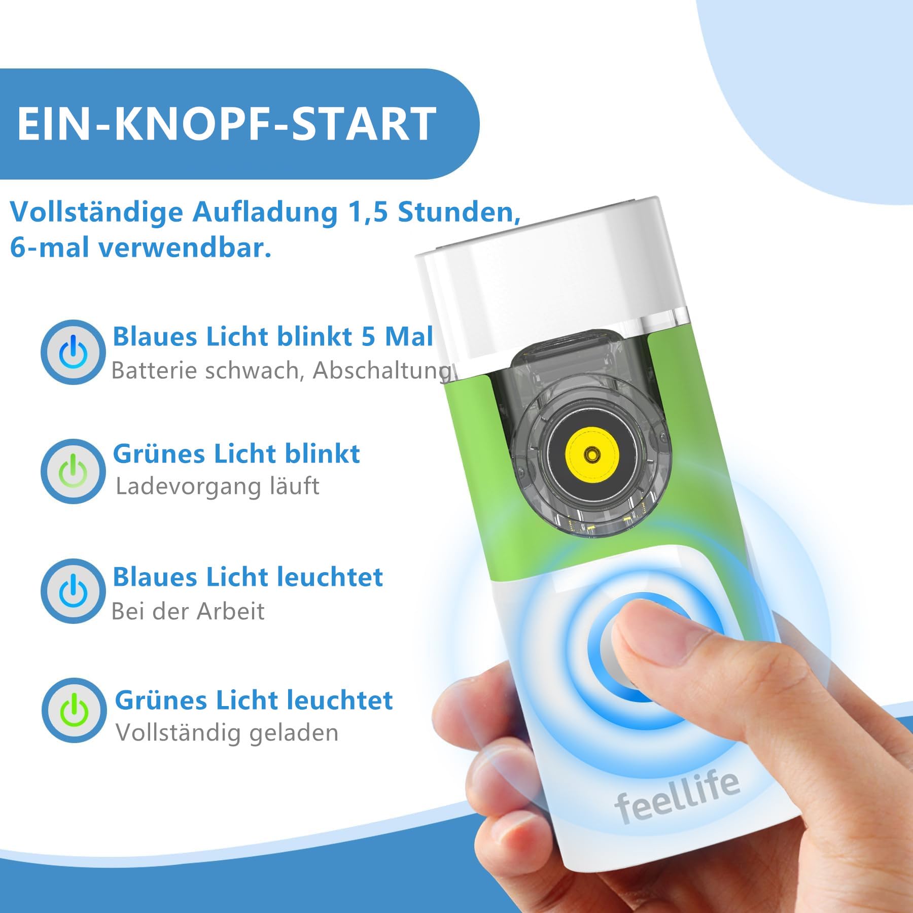 FEELLIFE Inhaliergeräte für Erwachsene, Inhalationsgerät, Vernebler Inhaliergerät, Inhalator Inhaliergerät Erwachsene Baby Kinder Deutscher KI-Chip Leiser Zerstäuber Airpro Go (Grün)
