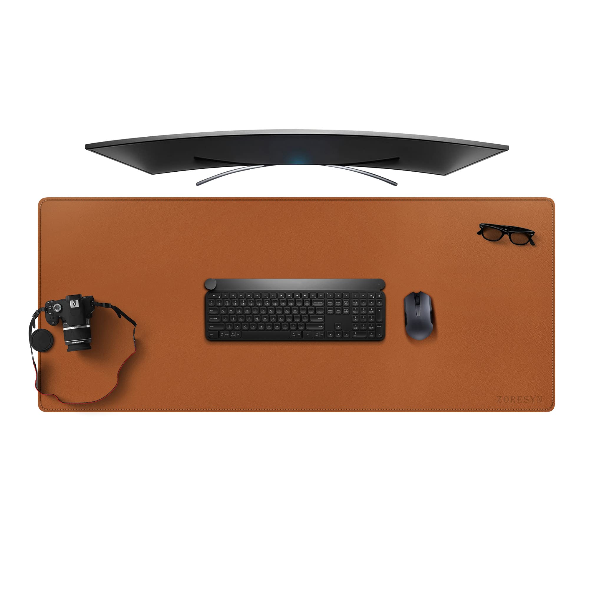 ZORESYN Desk Pad (51.2"x19.7"), PU Leather Desk Blotter Protector, Large Gaming Mousepad Desk Mat - Waterproof Non Slip Base Keyboard Extended Mouse Mat (Light Brown)