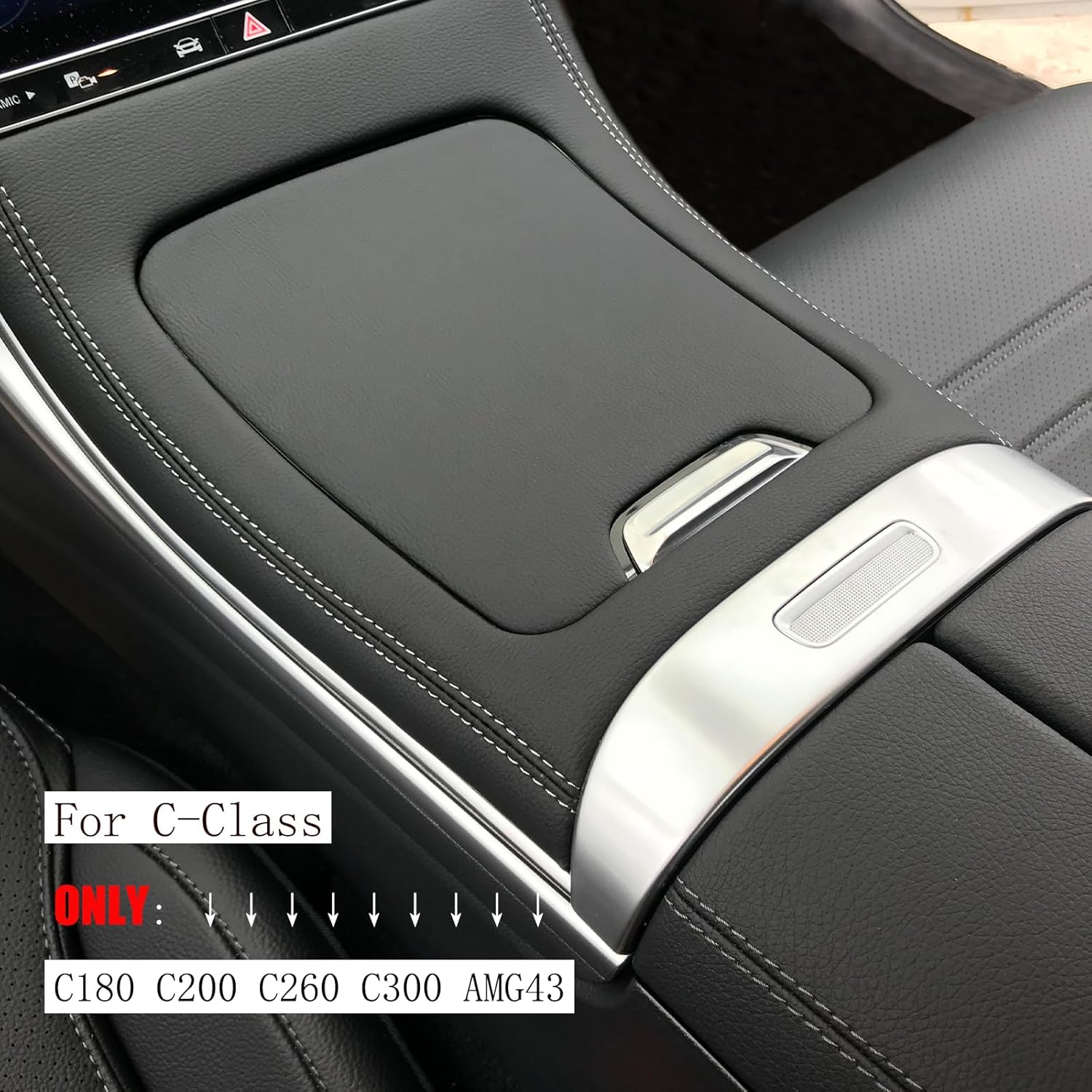 Compatible with Mercedes Benz Leather Center Console Hard Cover Resembling Original Trim Accessories Kit for 2022-2023 and Newer W206 C-Class C300 C260 C200 C43 (Black Leather)
