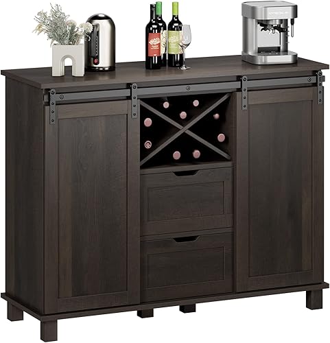 Miniatura 1 de HOSTACK Armario de buffet de granja gabinete de barra de café con 2 cajones y estantes ajustables gabinete de almacenamiento de puerta corrediza de