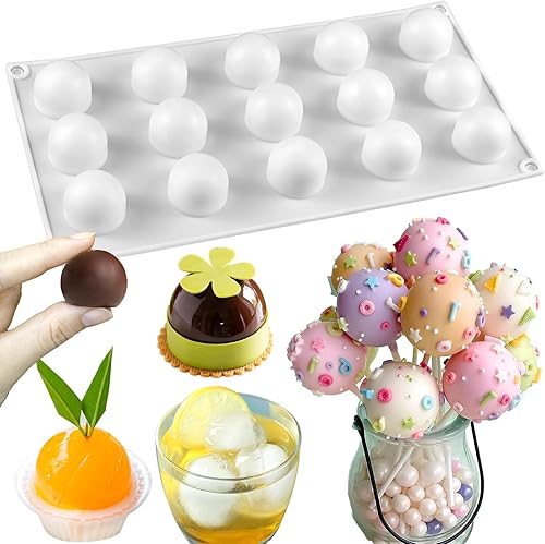 Miniatura 9 de Molde de silicona semiesfera, 2 moldes de esfera de silicona de 30 cavidades pequeñas para trufas de chocolate, dulces, cubitos de hielo, gelatina,