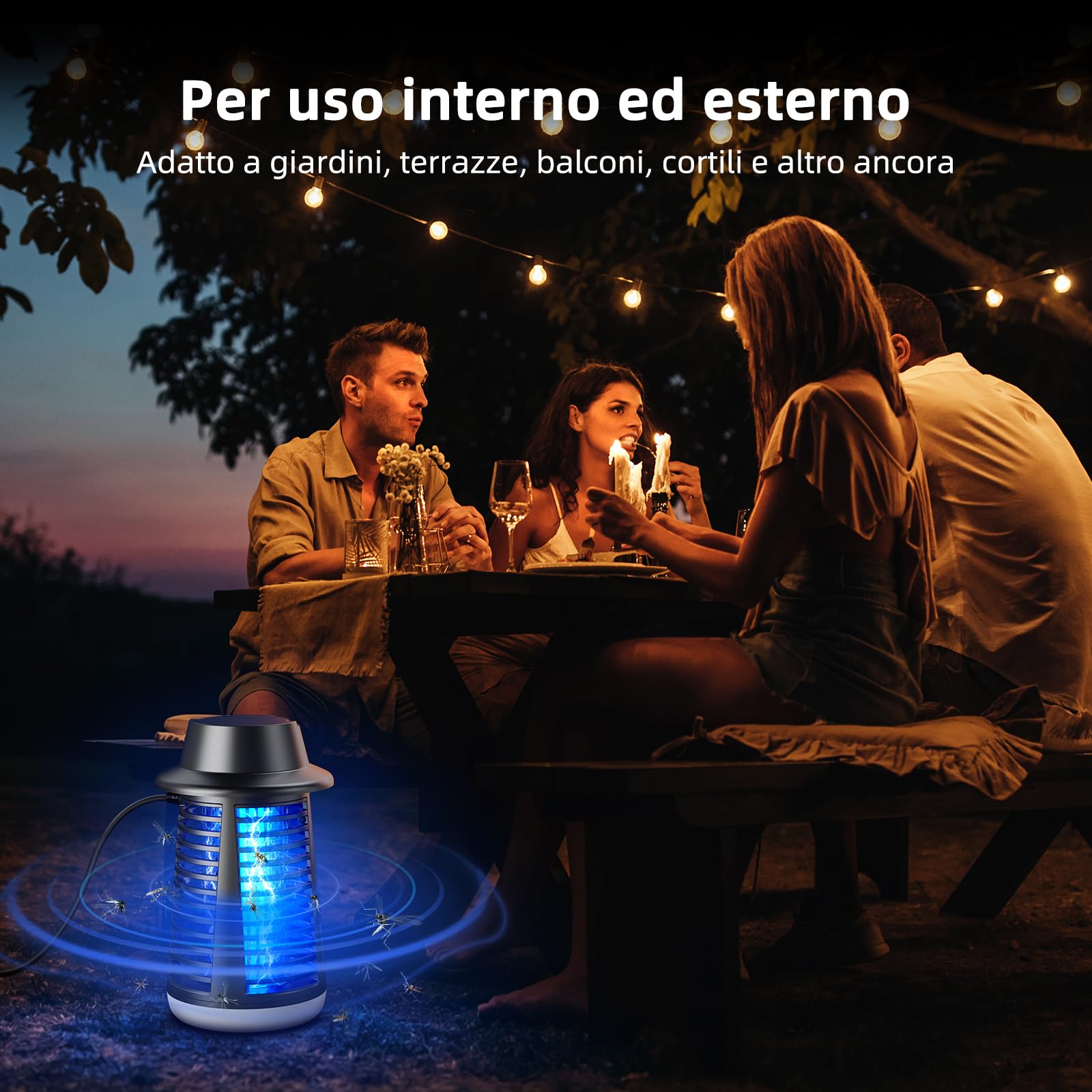 Lampada Antizanzare, Lampada per Zanzare 4250V con Tenuta IPX4, Luce UV 20W e Illuminazione a LED, Ammazza Zanzare Elettrico per Camera da Letto Interni Terrazza Giardino sul Retro