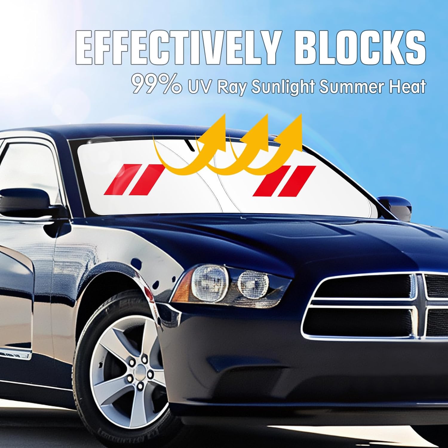 Windshield Sun Shade for Dodge Charger 2006-2024 Challenger 2008-2024 Accessories, 300T Foldable Front Window Sunshade Sun Visor Protector Block UV Rays Visor Cover (red)