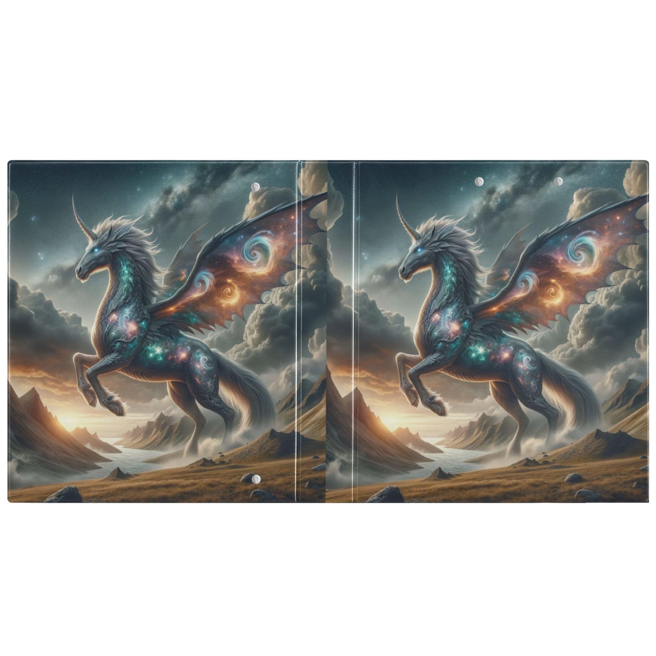 Drangon Horse 3 Ringbücher mit 3 Ringen, für 200 Blatt, niedliche 3-Ring-Ordner, runder Ringordner, 31,5 x 27 x 6 cm, 1 Packung