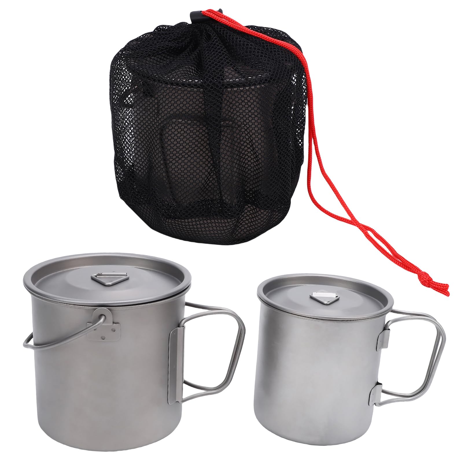 Juego de 2 Tazas de Titanio- Taza Ligera de Titanio para Acampar Al Aire Libre con Asa Plegable, Capacidad de 450ML y 750ML para Aventuras Al Aire Libre Senderismo y Viajes