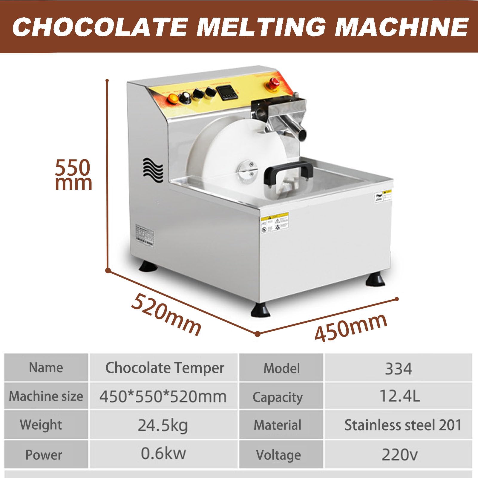 Fondoir À Chocolat Professionnel avec Thermostat, Chauffe-Chocolat Électrique 600 W en Acier Inoxydable pour Faire Fondre Et Chauffer Le Chocolat, Le Lait Et La Crème.