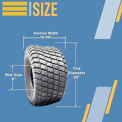 Miniatura 4 de (2) Dos neumáticos de césped resistentes de 20 x 10.00-8 de 4 capas, tractor de cortacésped de 20 x 10-8 Nhs, sin cámara, ideal para cortar y usar